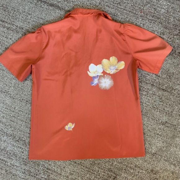 🔵 VTG Jones New York Silk like peach orange blouse hand painted small - Picture 1 of 14